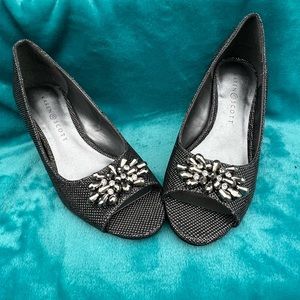 Sparkling gray open toes evening potential toed shoes